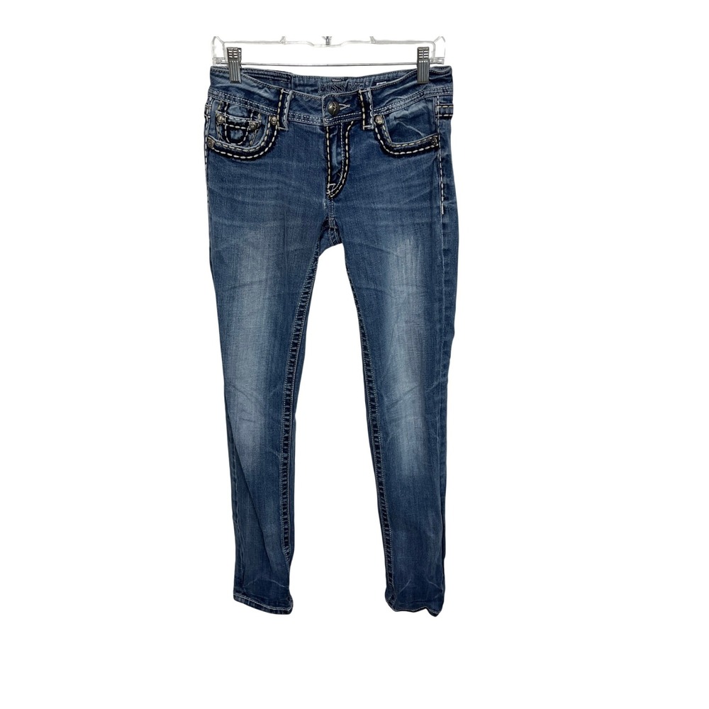 Miss Me Skinny Jeans Womens 29 Blue Embroidered Contrast Stitch JD1034S4
